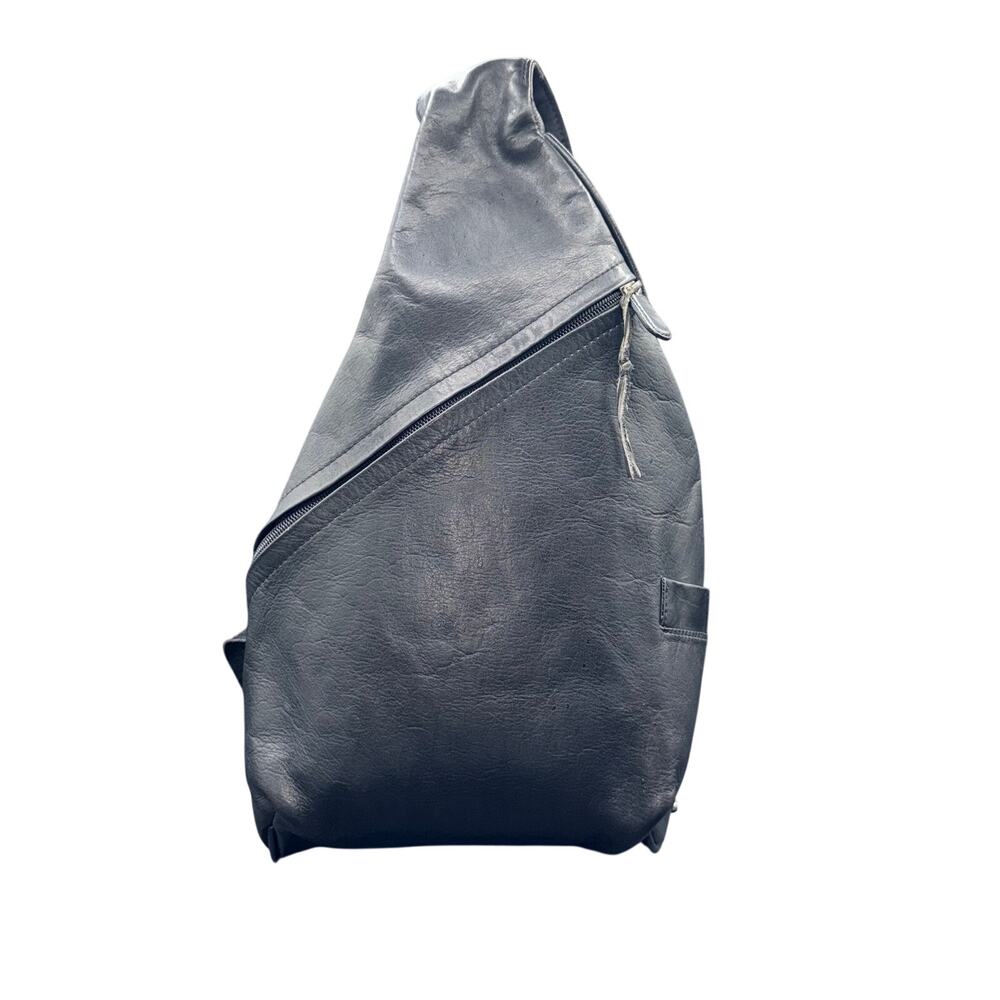 Boulder Ridge Black Full Grain Cowhide Leather Sling Backpack Bag